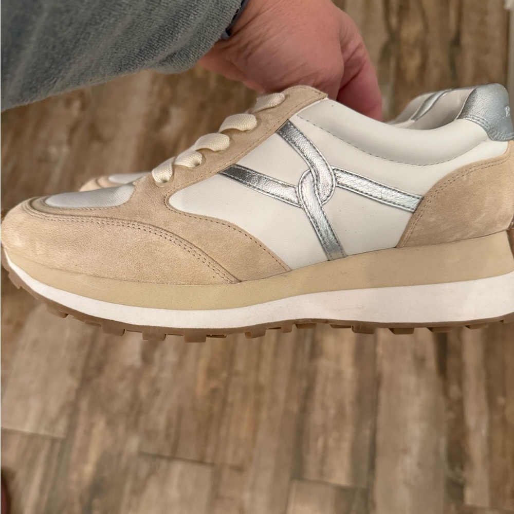 Veronica Beard Valentina Sneaker. Size 10. Ecru and silver. Excellent condition